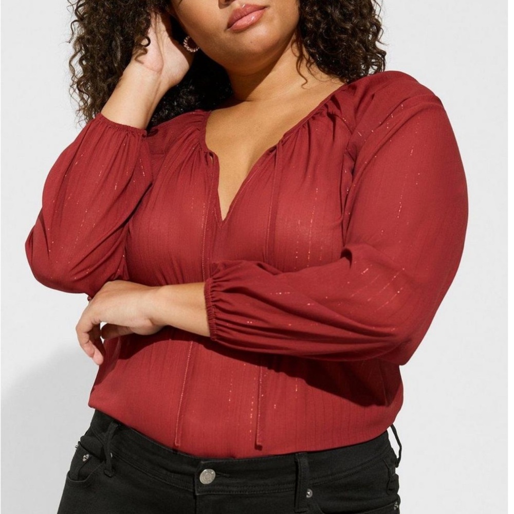 TORRID | Crinkle Chiffon Tie Front Long Sleeve Blouse